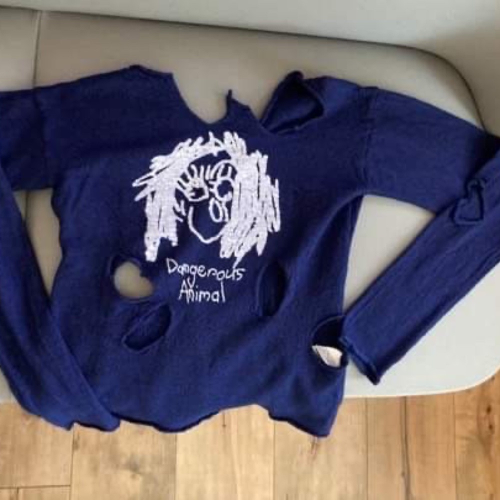 Vivienne Westwood Blue Dangerous Animal Distressed Knitted Jumper With Holes M/L